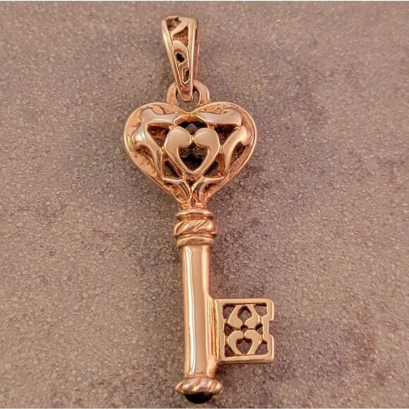 Gold Over Sterling Filigree Heart Key Pendant - Picture 2 of 7